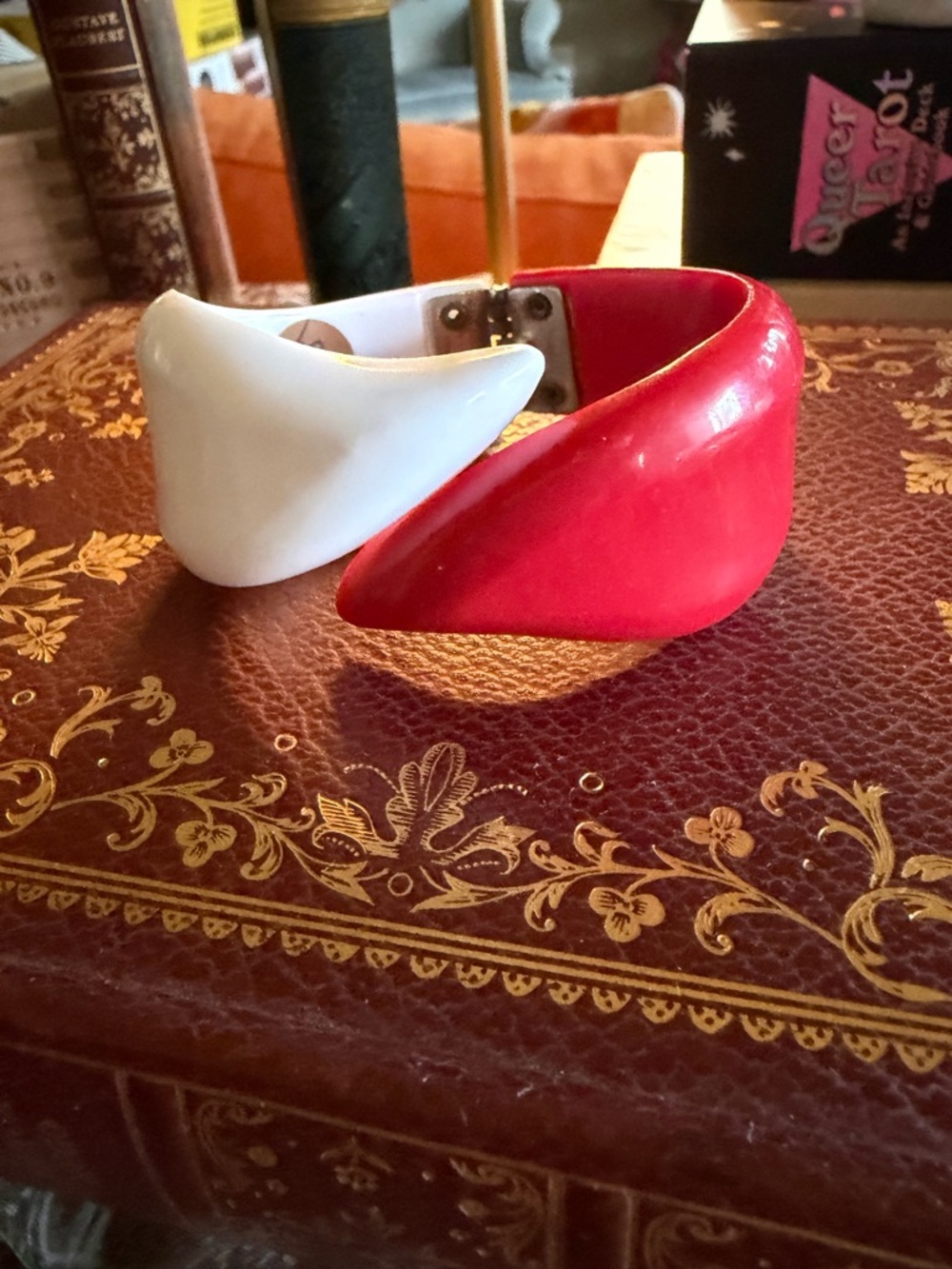 Two-Tone Red and White Vintage Style Cuff Bracelet